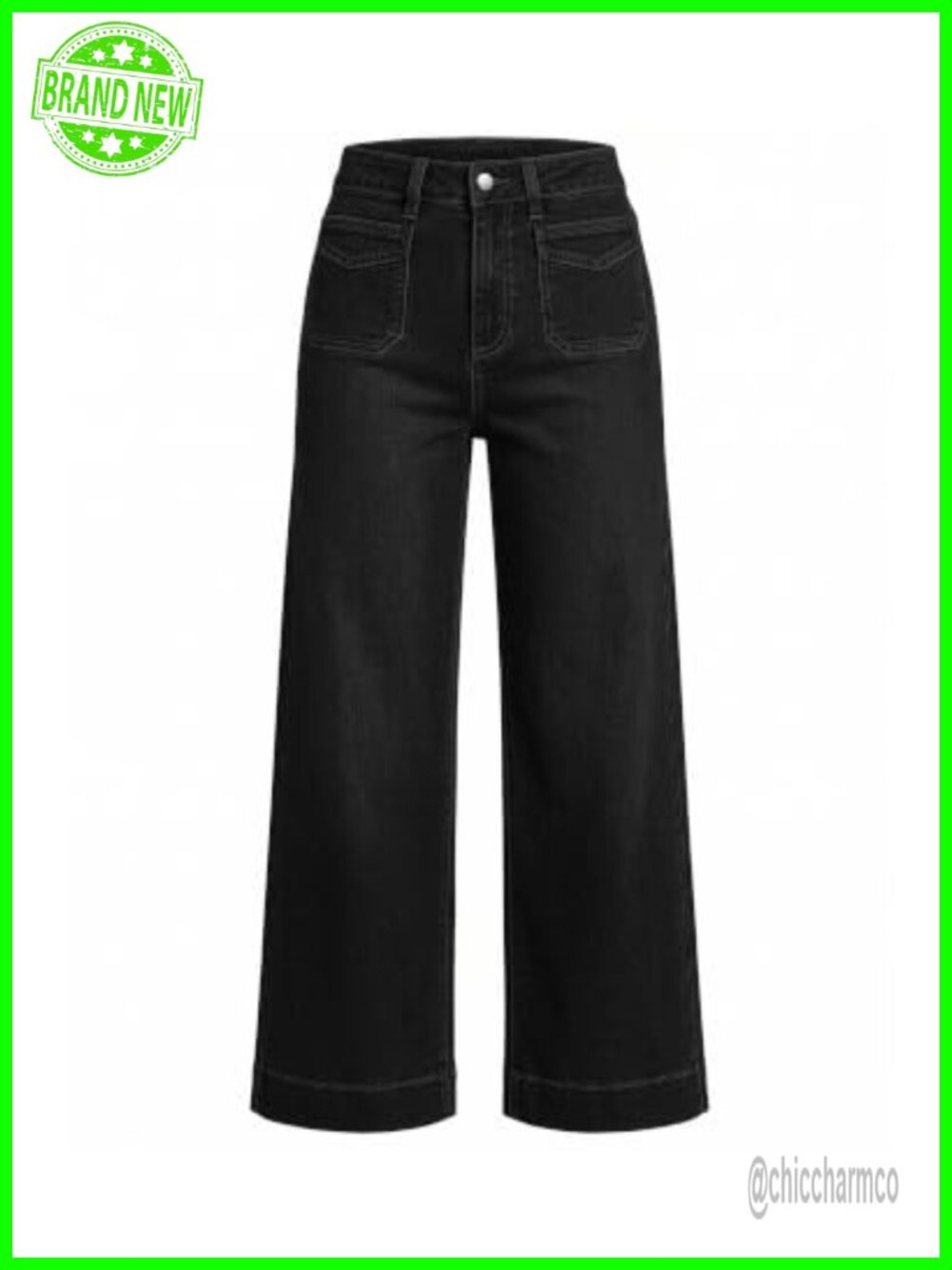 High Waisted Wide Leg Cropped Jeans Stretchy Denim Pants Trouser